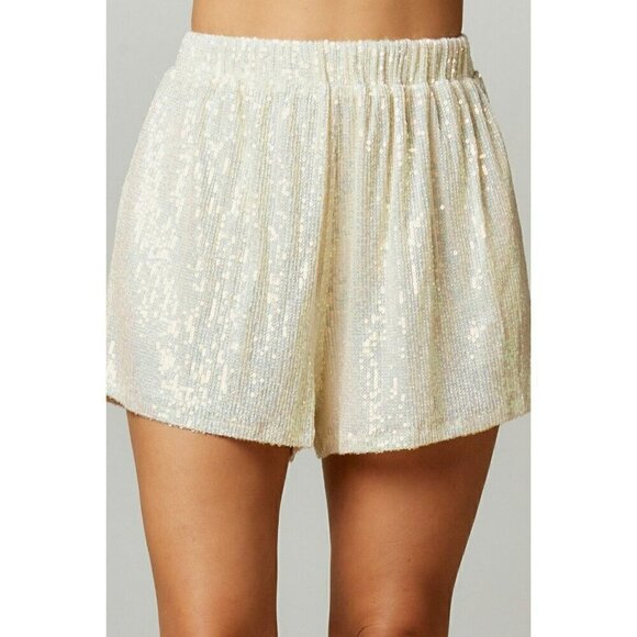 Fantastic Fawn Pants - Making a Statement Sequin Sparkle Shorts in Pearl
